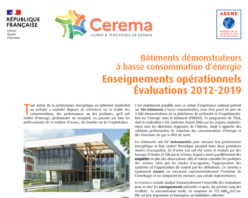 Bâtiments démonstrateursà basse consommation d’énergieEnseignements opérationnelsÉvaluations 2012-201