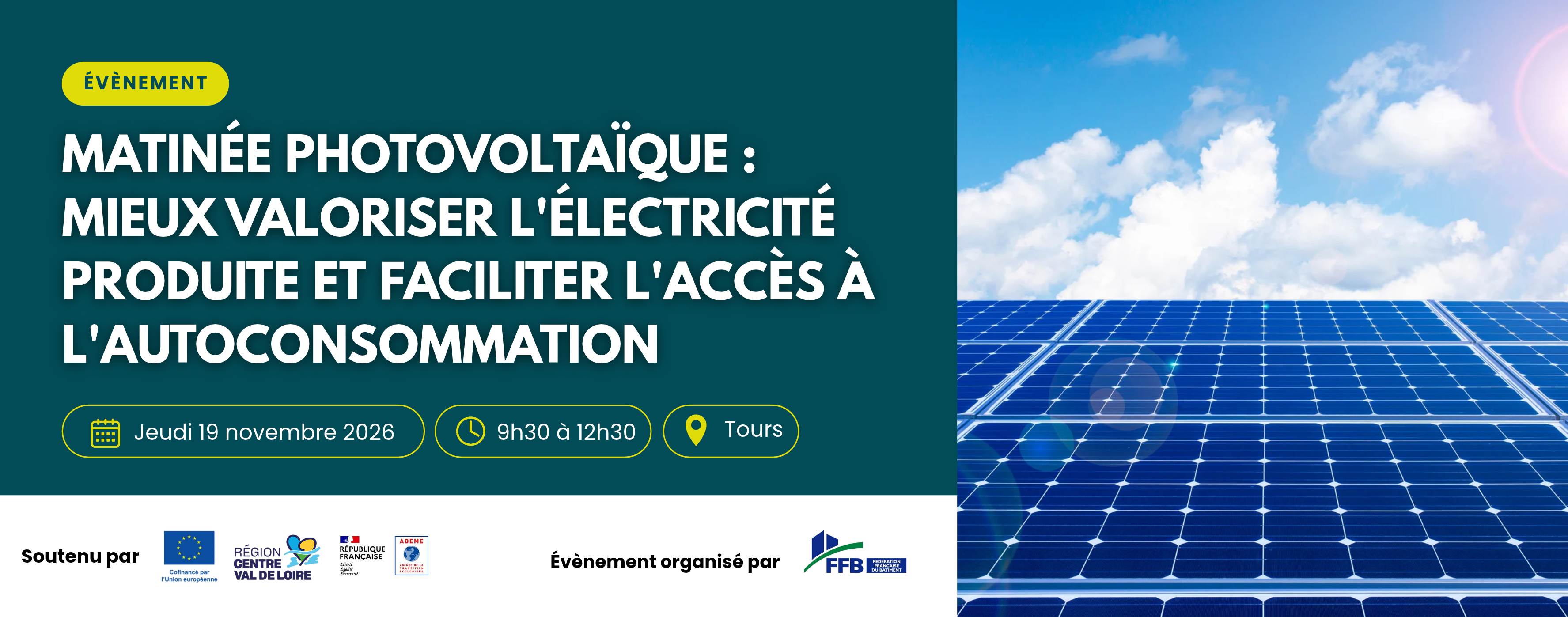 page couverture : Matinée Photovoltaïque : mieux valoriser l'électricité produite et faciliter l'accès à l'autoconsommation