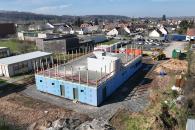 Vue du R+1 avec dalle béton et poteaux bois